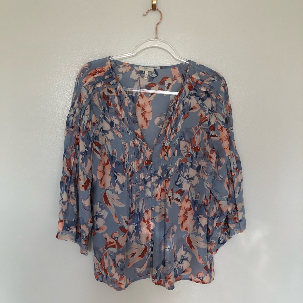 Joie Silk Blouse Floral Blue Orange Small